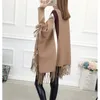 Koreanische Version des Rollkragenpullovers Damen Mittellanger Pullover Lose Große Größe Cape Mantel Fransen Fledermausshirt 210427
