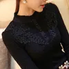 Printemps Automne Femmes Lace Broiderie Hollow Out Blouse Femine Black Lace Primer Long Manches Long