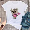 Été femmes T-shirt mode mignon hibou imprimé dames T-shirt Harajuku à manches courtes blanc grande taille haut femme T-shirt