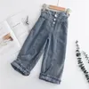 Jeans Baby Girl Four Season Solid Color Gamba larga per bambini Toddler Casual Pantaloni Casual Pantaloni Denim Abbigliamento Vestiti coreani