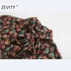 ZEVITY 여성 빈티지 꽃 프린트 캐주얼 주름 팬 시폰 미니 드레스 여성 긴 소매 활 묶여 Vestido Chic 브랜드 드레스 DS4530 210603