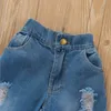 2021 Summer Baby Girl Denim Clothing Sets Sling Cowboy Suit Ripped Jeans Trousers Girls Two-Pieces Set Children Outfits