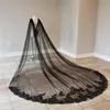 Bruidsluiers Real POS Black Cape Pailletten Kant Tulle Bruiloft Schouder Boleros Accessoires Kathedraal voor Bruid 3 5 meter