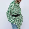 Aelegantmis Vintage Pockets Oversized Plaid Tweed Jas Damesmode Revers Kraag Jas Vrouwelijke Losse Bovenkleding Korea 210607