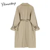 Yitimuceng Trenchcoat mit Gürtel Zweireiher Einfache Klassische Lange Frau Windjacke Frauen Frühling Herbst Khaki Black Jackets 210601