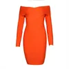 Femmes Sexy Designer Celebrity Orange Bandage Dress Dames Élégant De L'épaule Soirée Moulante Partie Robe 210527