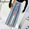 Korobov New Arrival Hit Color Patchwork Jeans Korean Streetwear High Waist Harajuku Pants Chic Denim Women Trousers 210430