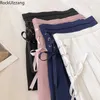 Hög midja sexig mini kjol kawaii mode koreansk japansk student lolita tonåring tjej söt sida band lace-up båge pläterad smal 210708