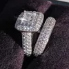 Vecalon 188 個トパーズ模造ダイヤモンド cz 14KT ホワイトゴールド充填 3-in-1 婚約結婚指輪リングセット女性用 Sz 5-11