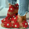 Mode Kvinnor Fritid Sandaler Böhmen Stil Skor Strand Sommarlov Bekväma Plana Sandaler Öppna Toe Pearl Flower Sandals C0410