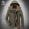 Mäns Vinterjacka Parka Mid-Length Plus Velvet Tjock Varma Multi Pocket Jackor Solid Parkas Male Coat Stor Storlek Kläder 211129