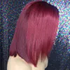 Burgundy Color Short Straight Bob Wigs Synthetic Lace Front Wig Simulation Human Hair Pre Plucked For Black Women