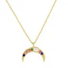 Boako 925 Sterling Silver Colorful Zircon Stone Gold Moon Pendant Necklace for Women European Luxury Long Chain Jewel