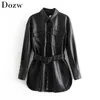 Pu Leather Coat Women Winter Single Breasted Long Sleeve Solid Female With Belt Vintage Pockets Buttons Outwear Ladies Tops 210515