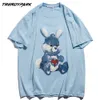 Męska Hip Hop T Shirt Cute Rabbit Print Tshirt Summer Krótki Rękaw T-Shirt Harajuku Bawełna Casual Streetwear Topy Trójniki 210601