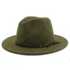 Frauen Wolle Fedora Hut mit Ledergürtel Panama Hut Winter Herbst Breite Krempe Jazz Trilby Männlich Sombrero Kappe