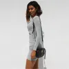 Z Długim Rękawem Potrzeba Damska Damska Damska Szczupła Mini Vestidos Gray Bag Hip Bodycon Kobiety Dress Elegant Streetwear Femme Odzież 210507