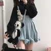 Short femme Harajuku Style japonais salopette ample bretelles en velours côtelé dentelle Kawaii Lolita pantalon mignon