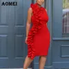 Women's Slim Sleveless Ruffled Dress Office Ladies Tight Tank Sun Dresses Bodycon Robe Spring Fashion Arrival 210416