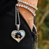 Mode personnalisé Photo coeur mémoire solide dos pendentif collier avec chaîne de Tennis cubique Zircon hommes Hip Hop bijoux