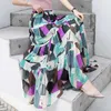 Women Ruched High Waist Pleated Floral Print Skirt Summer Casual Party Flare A-Line Long 210529