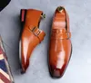 Zapatos Oxford de boda para hombre, zapatos de lujo, zapatos de vestir Brogue de cuero genuino negro para hombre, botas de diseñador formales de negocios sin cordones