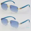 Holz mit C-Dekoration, 18 Karat Gold, NEU, blaues Holz, randlose Sonnenbrille, Unisex, ornamental, helle Farblinse, fahrende Modeaccessoires