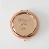 Espelhos decorativos personalizado noiva espelho de bolso compacto para mulheres rosa ouro cristal maquiagem espelho dama de honra presente de casamento 7127652