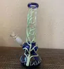 25 cm 10 inç Premium Çok Renkli Glow Karanlık Teal Nargile Su Borusu Bong Cam Bongs ile 18mm Downstem ve Kase Kullanıma hazır