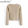 Pull Femme Avec Col Carré Recadrée Tricoté Vintage Manches Longues Ajusté Femme Pulls Chic Tops 210604