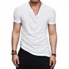 Icelion Heap Col T-shirt Hommes Mode Solide T-shirt Hip Hop Streetwear Summer Summ's Casual Sleeve Sleeve Tshirt 210706