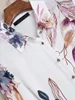 white flower silk shirt women blouse fashion long sleeve printed satin shirt elegant OL office ladies work shirt female top 42