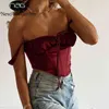 NewAsia Korsett Top Y2K Cami Frauen ohne Knochen Krawatte Ausschnitt quadratischer Hals Reißverschluss gerafft gepolstertes Tank Top Satin Party Club Casual Outfits 210413