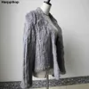 Winter Autumn Women Real Fur Coat Female Knitted Rabbit Coats Jacket Casual Thick Warm Fashion Slim Overcoat Clothing 210910