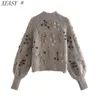 Dames Vintage Koreaanse lange mouw Pullover Chic Flowers Beaded Mode Harajuku Gebreide trui houdt warme herfst en winter 211218