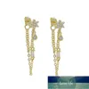 Stud 925 Sterling Silver Baguette Water Drop CZ Flower Tassel Chain Gold Color Plated Vermeil Jewelry Multi Piercing Earrings