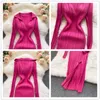 Feminino Vestidos Casuais Malha Manga Longa Decote em V Elástico Ajuste Justo Vestido Lápis Primavera Outono Suéter Sexy MalhaSaia Laterais Bodycon Split One-Piece