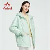 Astrid primavera outono mulheres fina jaqueta de algodão à prova de vento quente com capuz zipper casaco mulheres parkas outerwear am-8734 211018