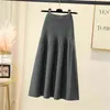 TIGENA Autumn Winter Knitted Skirt Women Casual Solid All-match A Line High Waist Pleated Midi Long Skirt Female Ladies 211119