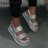 NEW Summer Beach Bling Crystal Rome Ladies Sandals Rhinestone Platform Cutouts Wedges Women Outdoor Sandals Shoes Woman Y0721