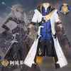 Anime Genshin Impactor Traje Albedo Cosplay Halloween Party Game Roupas Peruca Sapatos Jaqueta Terno Y0913