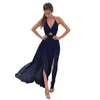 Été 2021 femmes col en v Sexy en mousseline de soie côté ouvert plage Style imprimé robe robes décontractées