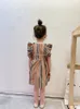 2021 summer girls designer dress kids college style pleated sleeve striped plaid dress children splicing princess dresses B097