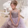 Flickor Aftonklänning Applique Flower Party Layered Ball Gown for Wedding Princess Barnkläder 2-13Y GD005 210610