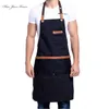 男性キャンバスブラックエプロンBIB調節可能な調理キッチンエプロンのためのファッションユニセックスワークポケット210622