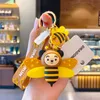 Cute insect Cartoon bee Keychain Fashion geometric honeycomb bee Girls Phone Bag Bacpack key ring chain bumblebee Gift G1019