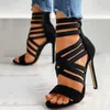 Summer Women Pompy Criss Cross Bandaż Sandały Wysokie Cienkie Obcasy Spiczaste Toe Gladiator Pompy Party Seksowne Kobiece Buty X0526