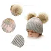 Winter Baby Mädchen Strickmützen Säuglinge Häkeln Bommel Mützen Hüte Doppel Fellknäuel Plaid Hut Kinder Stricken Outdoor Cap Kleinkind Zubehör