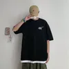 Printed Casual Men T-shirt Chinese Character Short Sleeve Fake Two Piece Funny Baggy Harajuku Fashion Tee Shirt Male