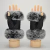 Fabrik direktförsäljning damer vinter varm halvfingerlös fluffig rex päls mun fårskinn pekskärm handskar fem fingrar
